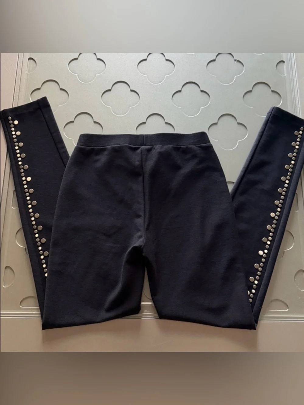 MICHAEL KORS Black Gold Studded Leggings XS Pull On Skinny Stretch Pants
